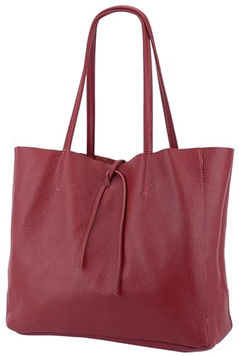 SH Leder ® Damen Echt Rindleder Shopper in Querformat mit Innentasche in vielen Farben Schultertasche Henkeltasche 30x37cm Maja G514 (Dunkelrot) von SH Leder