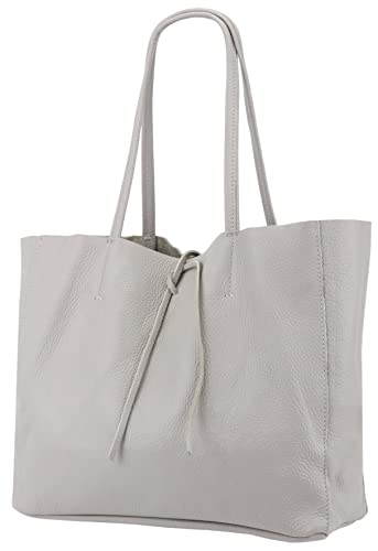 SH Leder ® Damen Echt Rindleder Shopper in Querformat mit Innentasche in vielen Farben Schultertasche Henkeltasche 30x37cm Maja G514 (Hellgrau) von SH Leder