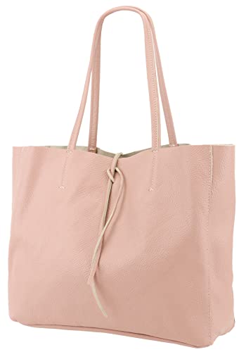 SH Leder ® Damen Echt Rindleder Shopper in Querformat mit Innentasche in vielen Farben Schultertasche Henkeltasche 30x37cm Maja G514 (Hellrosa) von SH Leder