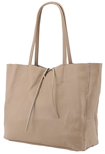 SH Leder ® Damen Echt Rindleder Shopper in Querformat mit Innentasche in vielen Farben Schultertasche Henkeltasche 30x37cm Maja G514 (Helltaupe) von SH Leder