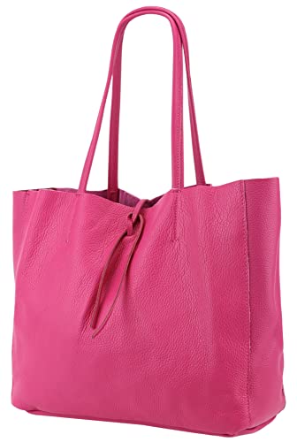 SH Leder ® Damen Echt Rindleder Shopper in Querformat mit Innentasche in vielen Farben Schultertasche Henkeltasche 30x37cm Maja G514 (Pink) von SH Leder