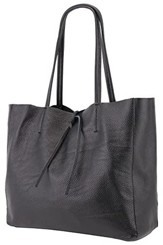 SH Leder ® Damen Echt Rindleder Shopper in Querformat mit Innentasche in vielen Farben Schultertasche Henkeltasche 30x37cm Maja G514 (Schwarz) von SH Leder