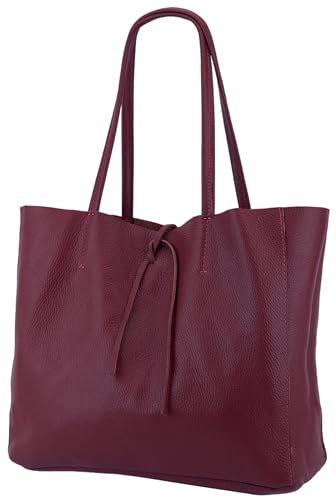 SH Leder ® Damen Echt Rindleder Shopper in Querformat mit Innentasche in vielen Farben Schultertasche Henkeltasche 30x37cm Maja G514 (Weinrot) von SH Leder