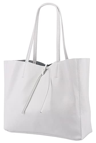 SH Leder ® Damen Echt Rindleder Shopper in Querformat mit Innentasche in vielen Farben Schultertasche Henkeltasche 30x37cm Maja G514 (Weiss) von SH Leder