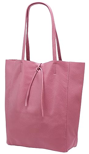 SH Leder ® Damen Echt Rindleder Shopper mit Innentasche in vielen Farben Schultertasche Henkeltasche 37x29cm Kora G266 (Altrosa) von SH Leder