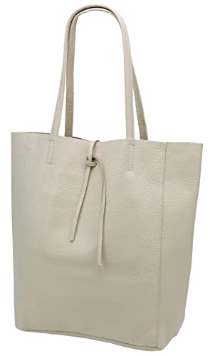 SH Leder ® Damen Echt Rindleder Shopper mit Innentasche in vielen Farben Schultertasche Henkeltasche 37x29cm Kora G266 (Beige) von SH Leder