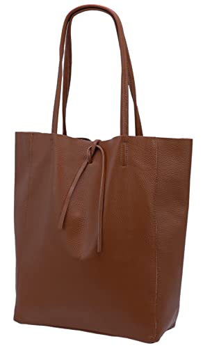 SH Leder ® Damen Echt Rindleder Shopper mit Innentasche in vielen Farben Schultertasche Henkeltasche 37x29cm Kora G266 (Braun) von SH Leder