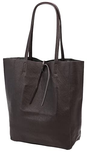 SH Leder ® Damen Echt Rindleder Shopper mit Innentasche in vielen Farben Schultertasche Henkeltasche 37x29cm Kora G266 (Dunkelbraun) von SH Leder