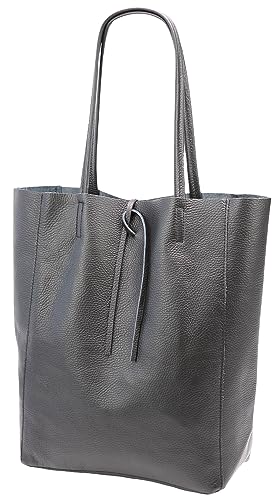 SH Leder ® Damen Echt Rindleder Shopper mit Innentasche in vielen Farben Schultertasche Henkeltasche 37x29cm Kora G266 (Dunkelgrau) von SH Leder