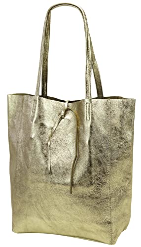 SH Leder ® Damen Echt Rindleder Shopper mit Innentasche in vielen Farben Schultertasche Henkeltasche 37x29cm Kora G266 (Gold) von SH Leder