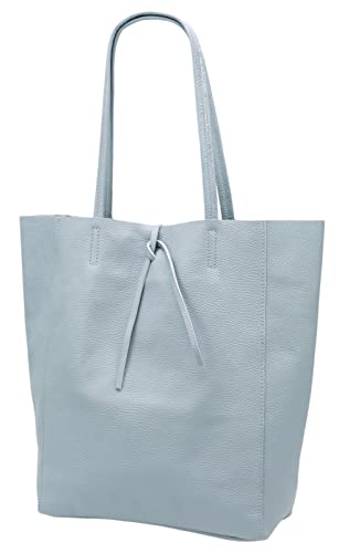 SH Leder ® Damen Echt Rindleder Shopper mit Innentasche in vielen Farben Schultertasche Henkeltasche 37x29cm Kora G266 (Hellblau) von SH Leder