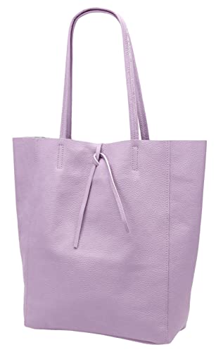 SH Leder ® Damen Echt Rindleder Shopper mit Innentasche in vielen Farben Schultertasche Henkeltasche 37x29cm Kora G266 (Helllila) von SH Leder