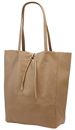 SH Leder ® Damen Echt Rindleder Shopper mit Innentasche in vielen Farben Schultertasche Henkeltasche 37x29cm Kora G266 (Helltaupe) von SH Leder