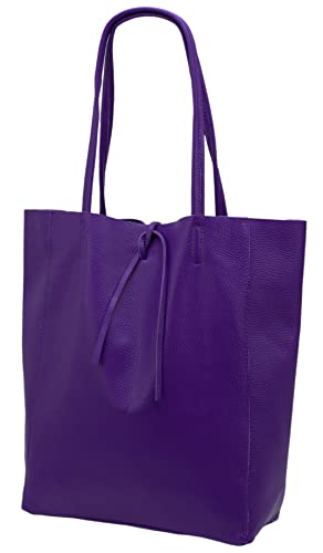 SH Leder ® Damen Echt Rindleder Shopper mit Innentasche in vielen Farben Schultertasche Henkeltasche 37x29cm Kora G266 (Lila) von SH Leder