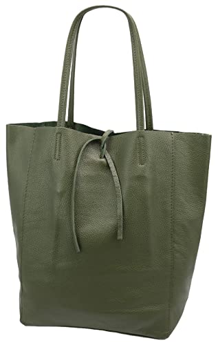 SH Leder ® Damen Echt Rindleder Shopper mit Innentasche in vielen Farben Schultertasche Henkeltasche 37x29cm Kora G266 (Olivgrün) von SH Leder