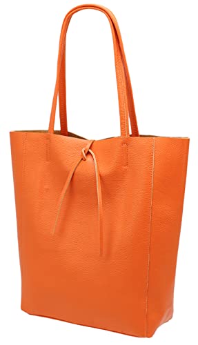 SH Leder ® Damen Echt Rindleder Shopper mit Innentasche in vielen Farben Schultertasche Henkeltasche 37x29cm Kora G266 (Orange) von SH Leder