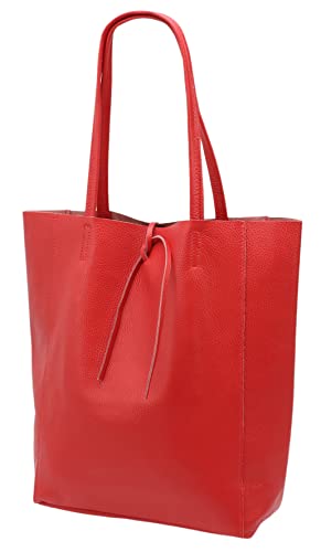 SH Leder ® Damen Echt Rindleder Shopper mit Innentasche in vielen Farben Schultertasche Henkeltasche 37x29cm Kora G266 (Rot) von SH Leder