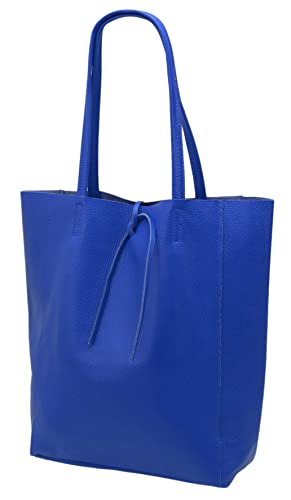 SH Leder ® Damen Echt Rindleder Shopper mit Innentasche in vielen Farben Schultertasche Henkeltasche 37x29cm Kora G266 (Royalblau) von SH Leder