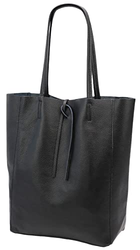 SH Leder ® Damen Echt Rindleder Shopper mit Innentasche in vielen Farben Schultertasche Henkeltasche 37x29cm Kora G266 (Schwarz) von SH Leder