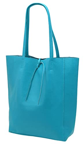 SH Leder ® Damen Echt Rindleder Shopper mit Innentasche in vielen Farben Schultertasche Henkeltasche 37x29cm Kora G266 (Türkis) von SH Leder