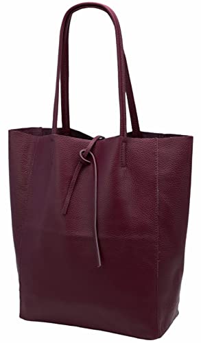 SH Leder ® Damen Echt Rindleder Shopper mit Innentasche in vielen Farben Schultertasche Henkeltasche 37x29cm Kora G266 (Weinrot) von SH Leder