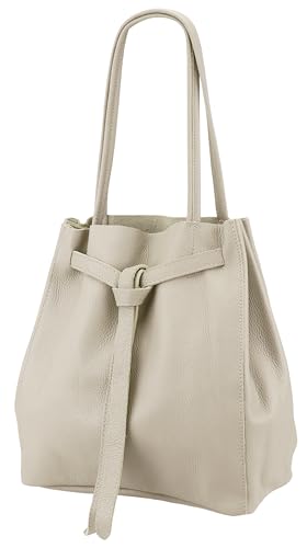 SH Leder ® Damen Echt Rindleder Shopper mit schleife und Innentasche in vielen Farben Schultertasche Henkeltasche 29x33cm Sandra G535 (Beige) von SH Leder