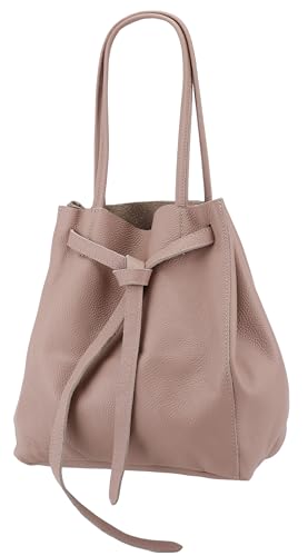 SH Leder ® Damen Echt Rindleder Shopper mit schleife und Innentasche in vielen Farben Schultertasche Henkeltasche 29x33cm Sandra G535 (Nude) von SH Leder