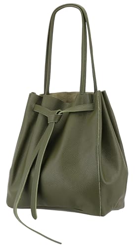 SH Leder ® Damen Echt Rindleder Shopper mit schleife und Innentasche in vielen Farben Schultertasche Henkeltasche 29x33cm Sandra G535 (Olivgrün) von SH Leder