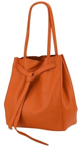 SH Leder ® Damen Echt Rindleder Shopper mit schleife und Innentasche in vielen Farben Schultertasche Henkeltasche 29x33cm Sandra G535 (Orange) von SH Leder