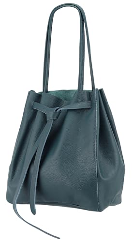SH Leder ® Damen Echt Rindleder Shopper mit schleife und Innentasche in vielen Farben Schultertasche Henkeltasche 29x33cm Sandra G535 (Petrolblau) von SH Leder