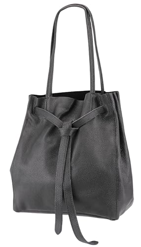 SH Leder ® Damen Echt Rindleder Shopper mit schleife und Innentasche in vielen Farben Schultertasche Henkeltasche 29x33cm Sandra G535 (Schwarz) von SH Leder