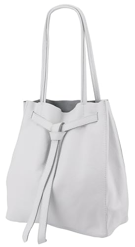 SH Leder ® Damen Echt Rindleder Shopper mit schleife und Innentasche in vielen Farben Schultertasche Henkeltasche 29x33cm Sandra G535 (Weiss) von SH Leder