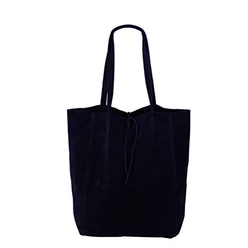 SH Leder ® Damen Echt Wildleder Shopper mit Innentasche in vielen Farben Schultertasche Henkeltasche 37x29cm Katrin G261 (Dunkel Blau) von SH Leder