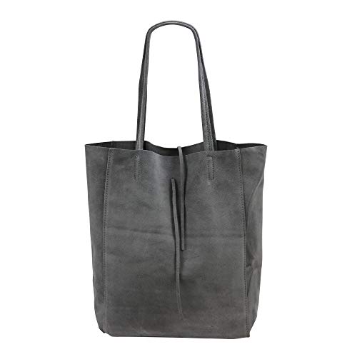 SH Leder ® Damen Echt Wildleder Shopper mit Innentasche in vielen Farben Schultertasche Henkeltasche 37x29cm Katrin G261 (Dunkel Grau) von SH Leder