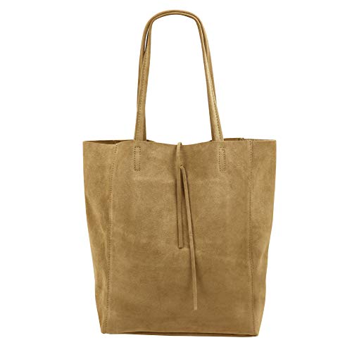 SH Leder ® Damen Echt Wildleder Shopper mit Innentasche in vielen Farben Schultertasche Henkeltasche 37x29cm Katrin G261 (Hell Taupe) von SH Leder