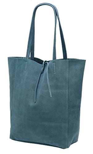 SH Leder ® Damen Echt Wildleder Shopper mit Innentasche in vielen Farben Schultertasche Henkeltasche 37x29cm Katrin G261 (Jeansblau) von SH Leder