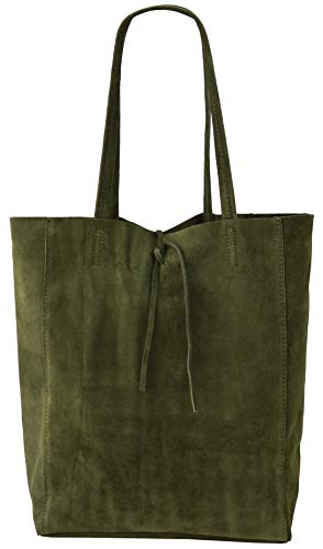 SH Leder ® Damen Echt Wildleder Shopper mit Innentasche in vielen Farben Schultertasche Henkeltasche 37x29cm Katrin G261 (Olivgrün) von SH Leder