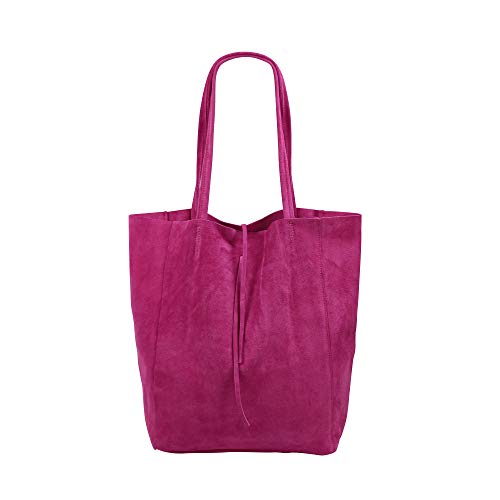 SH Leder ® Damen Echt Wildleder Shopper mit Innentasche in vielen Farben Schultertasche Henkeltasche 37x29cm Katrin G261 (Pink) von SH Leder