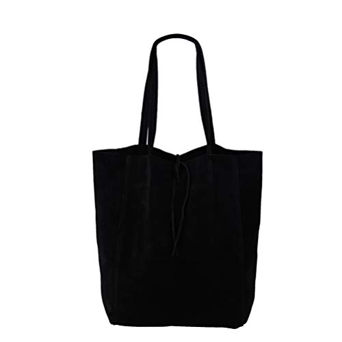 SH Leder ® Damen Echt Wildleder Shopper mit Innentasche in vielen Farben Schultertasche Henkeltasche 37x29cm Katrin G261 (Schwarz) von SH Leder