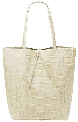 SH Leder ® Damen Echtleder Shopper in geflochtene print mit Innentasche in vielen Farben Schultertasche Henkeltasche 37x29cm Kamilla G267 (Beige) von SH Leder