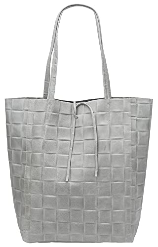 SH Leder ® Damen Echtleder Shopper in geflochtene print mit Innentasche in vielen Farben Schultertasche Henkeltasche 37x29cm Kamilla G267 (Hellgrau) von SH Leder