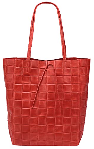 SH Leder ® Damen Echtleder Shopper in geflochtene print mit Innentasche in vielen Farben Schultertasche Henkeltasche 37x29cm Kamilla G267 (Rot) von SH Leder