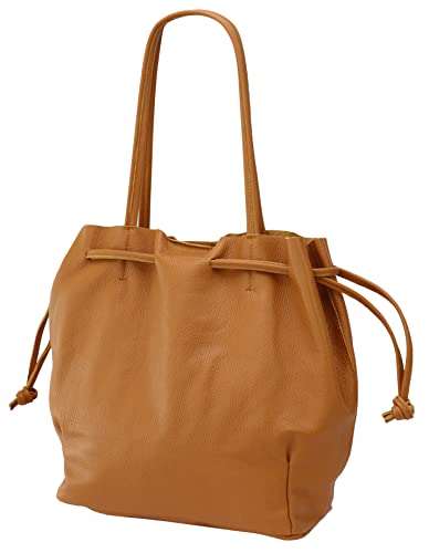 SH Leder ® Damen Echtleder Shopper mit Schnürung zum zusamen ziehen mit Innentasche in vielen Farben Schultertasche Henkeltasche Andrea G2520 (Cognac) von SH Leder