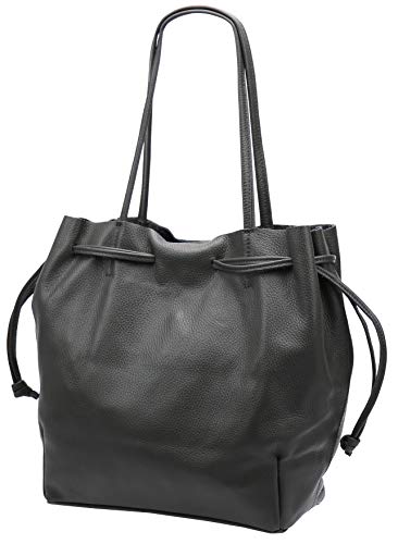 SH Leder ® Damen Echtleder Shopper mit Schnürung zum zusamen ziehen mit Innentasche in vielen Farben Schultertasche Henkeltasche Andrea G2520 (Dunkelgrau) von SH Leder