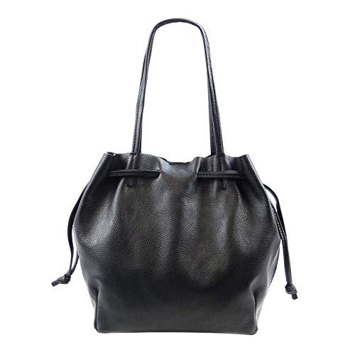 SH Leder ® Damen Echtleder Shopper mit Schnürung zum zusamen ziehen mit Innentasche in vielen Farben Schultertasche Henkeltasche Andrea G2520 (Schwarz) von SH Leder