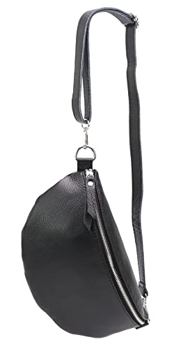 SH Leder ® echt Leder Hüfttasche Damen Herren Unisex Gürteltasche für Festival Reise Bauchtasche große Crossbody Bag Frauen Ledertasche 30x18cm Lala G399 (Schwarz) von SH Leder