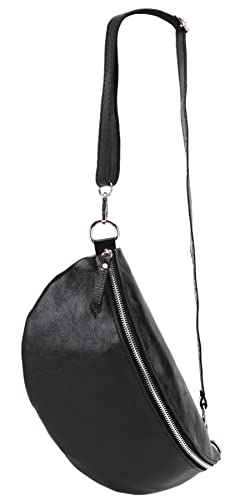 SH Leder ® echt Leder Hüfttasche Damen Herren Unisex Gürteltasche für Festival Reise Bauchtasche große Crossbody Bag Frauen Ledertasche 30x18cm Lala G399 (Schwarz Metallic) von SH Leder