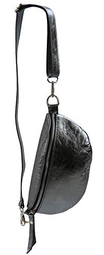 SH Leder ® echt Leder Hüfttasche Damen Herren Unisex Gürteltasche für Festival Reise Bauchtasche kleine Crossbody Bag Frauen Ledertasche 23x12cm AVA G292 (Anthrazit Metallic) von SH Leder