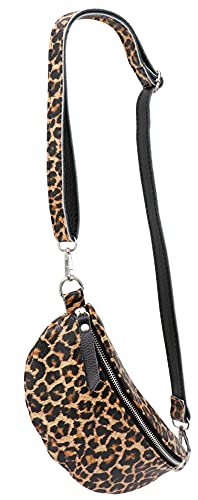 SH Leder ® echt Leder Hüfttasche Damen Herren Unisex Gürteltasche für Festival Reise Bauchtasche kleine Crossbody Bag Frauen Ledertasche 23x12cm AVA G292 (Leopard Print) von SH Leder