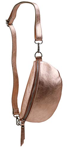 SH Leder ® echt Leder Hüfttasche Damen Herren Unisex Gürteltasche für Festival Reise Bauchtasche kleine Crossbody Bag Frauen Ledertasche 23x12cm AVA G292 (Rosegold) von SH Leder